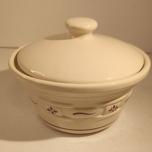Longaberger Woven Traditions Pottery Covered Bowl Traditional Red Made In USA